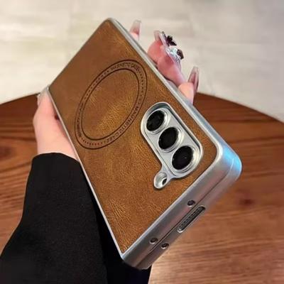 Luxury Business Sle Retro Leather Phone Case for Samsung Galaxy Z Fold 7 6 5 4 3 Magnetic Wireless Charging Hard Shockroof Cover