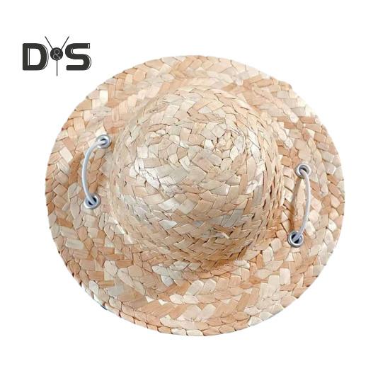 Pet Sombrero Straw Hat Mini Dog Sun Protection Hat with Flower Adjustable Hawaii Sun Bucket Cap Summer Beach Hat for Small Medium Dogs Cats