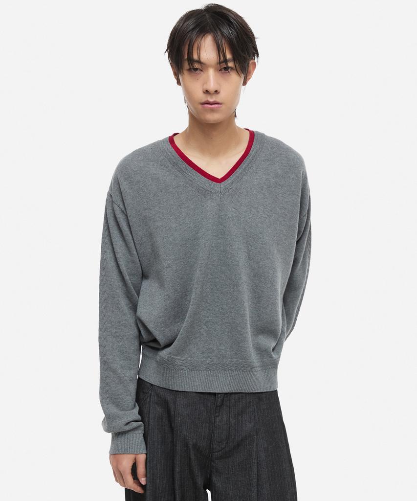 DNSR Washable V-Neck Layered Knit Gray