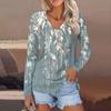 Women's Fashion Casual Long Sleeve Floral Print V-Neck Button Top