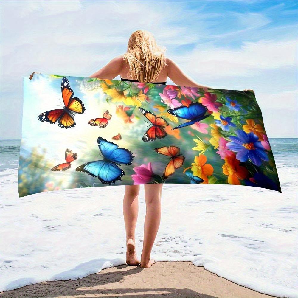 Strandhandduk fjärils- och blommönster solskydd och vindtät lämplig för strand pool camping resor strandfilt