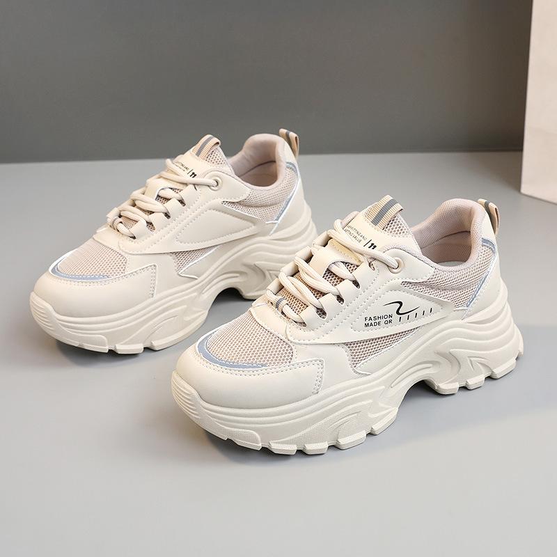 Qrj03 New Spring and Summer Colorblock Daddy Shoes Breathable Mesh Platform Height Increasing Shoes Student Sports Women's Shoes