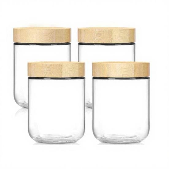 4Pcs/Set Overnight Oats Jars Glass Airtight Jars with Lids Leakproof Meal Prep Containers Reusable Sealed Food Storage Jars for Breakfast Yogurt