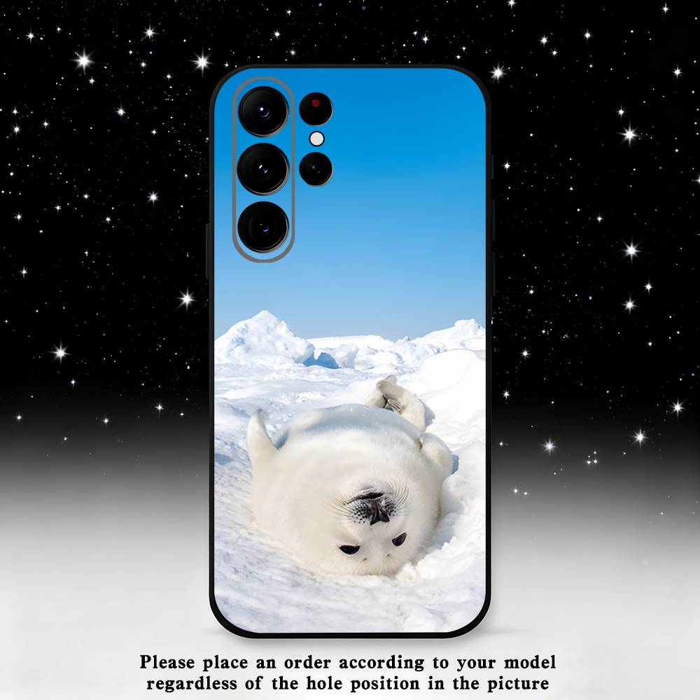 Coque de téléphone animal phoque mignon pour Samsung S25, S24 Ultra, S20, S30 plus, S22 plus, S23, S30 Ultra 5G Coque noire en silicone