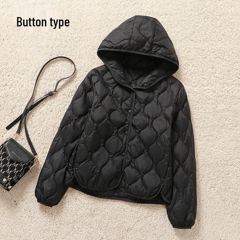 2025 Autumn/Winter Women's Hooded Lightweight Down Jacket - Long Sleeve, Casual, Warm, Korean Fashion Style.