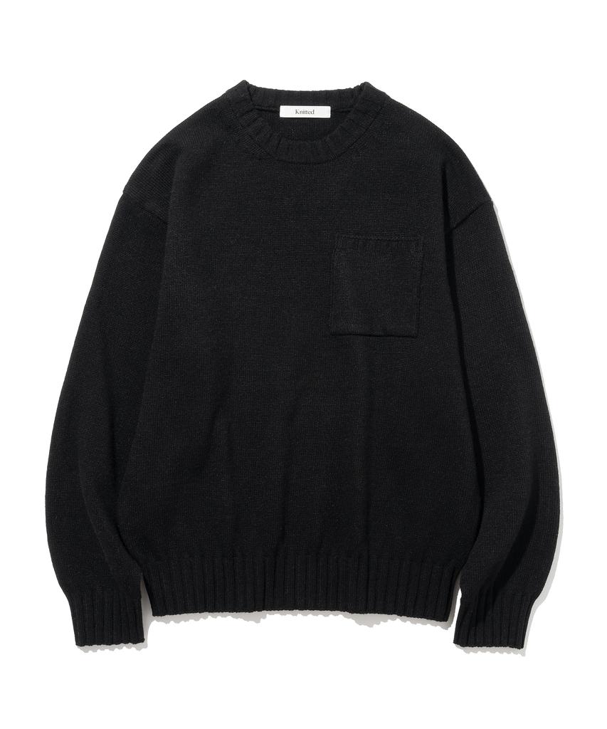 KNITTED Cashmere Wool Pocket Round Knit Black