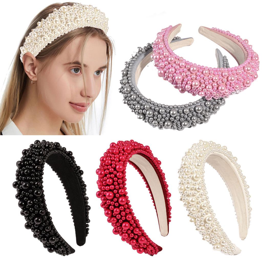 Adjustable Sponge Headband Fashion Forward Headband with Pearls Enhancement Dainty Beaded Hairband for Fashionistas