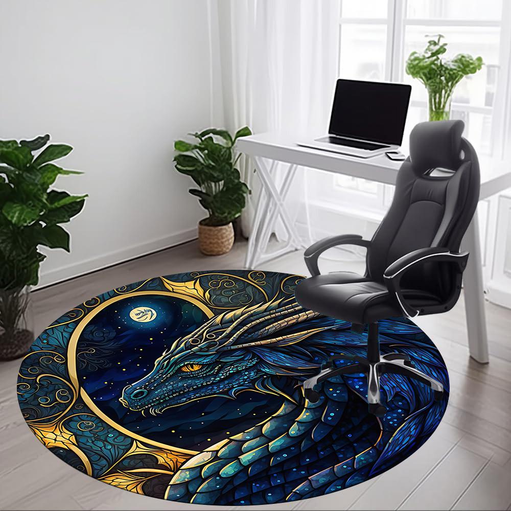 1pc Dragon Fantasy Office Round Area Rug, Under Office Chairs Bedroom Living Room Home Decor, Room Deco