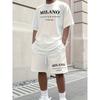 2025 New Summer Men's Letter Printed Comfortable and Breathable Round Neck T-shirt and Shorts Set Solid Color Colo Sportswear