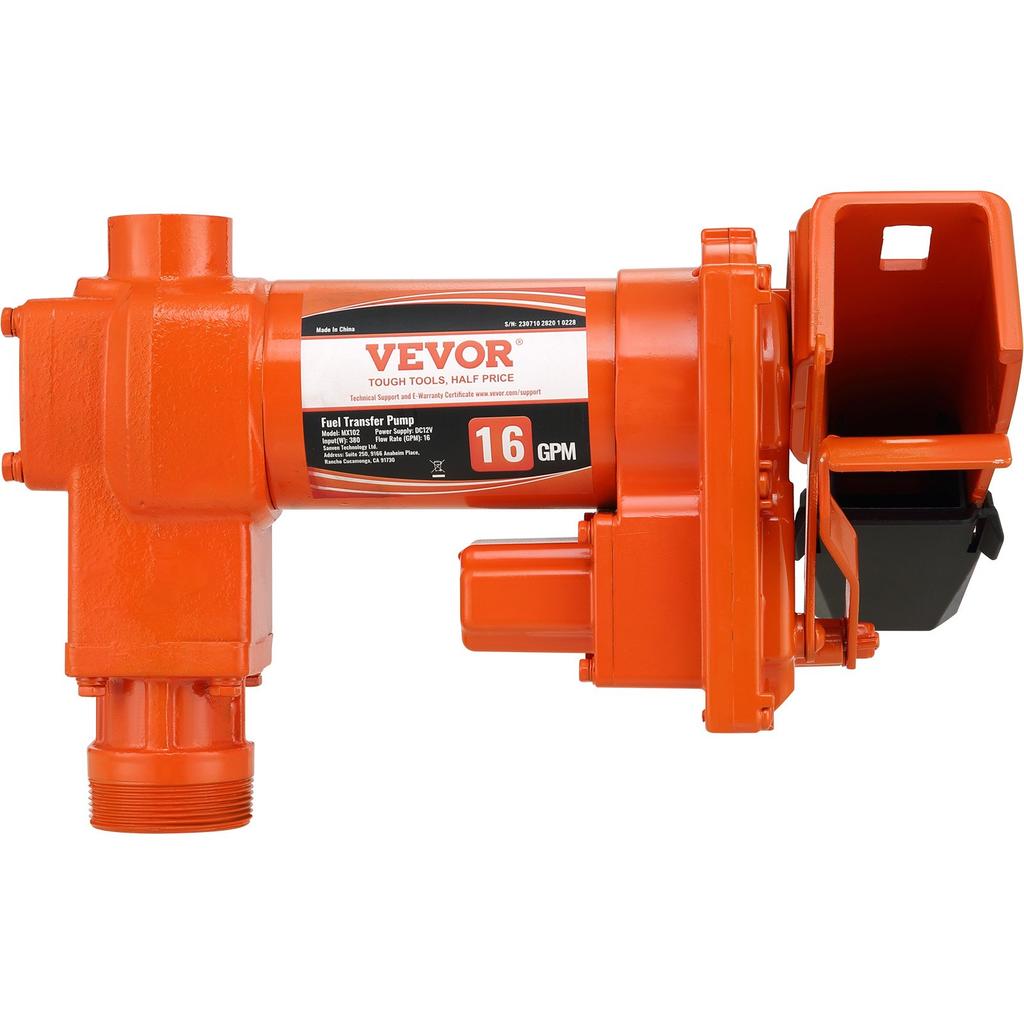 VEVOR Fuel Transfer Pump, 12V DC 16 GPM 1/4 HP, Gasoline Extractor Pump with Automatic Nozzle, Discharge Hose & Suction Pipe for Gasoline, Diesel