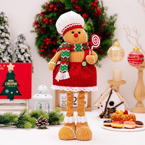 Christmas Gingerbread Man Plush Doll Telescoping Leg Boy Girl Gingerbread Doll Soft Stuffed Pillow for Christmas Tree Party Decor