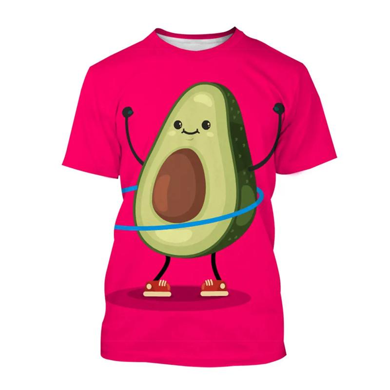 Sommar 3D Rolig Frukt Avokado Tryck T-shirts Rund Hals Trendiga Lediga Kortärmade Herr- och Dam Unisex T-shirts