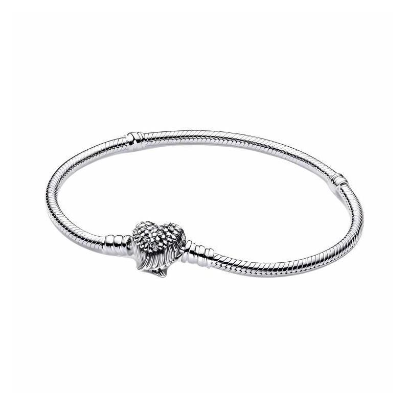 Pandora Snake Bone Heart-shaped Wing Shape Design 925 Silver Synthetic Cubic Zirconia Bracelet Women's Silver 593680C01