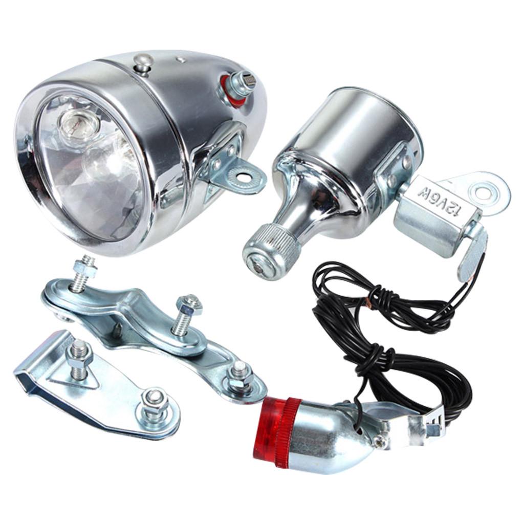 12V 6W Bicycle Motorized Bike Friction Generator Headlight Tail Light Kit