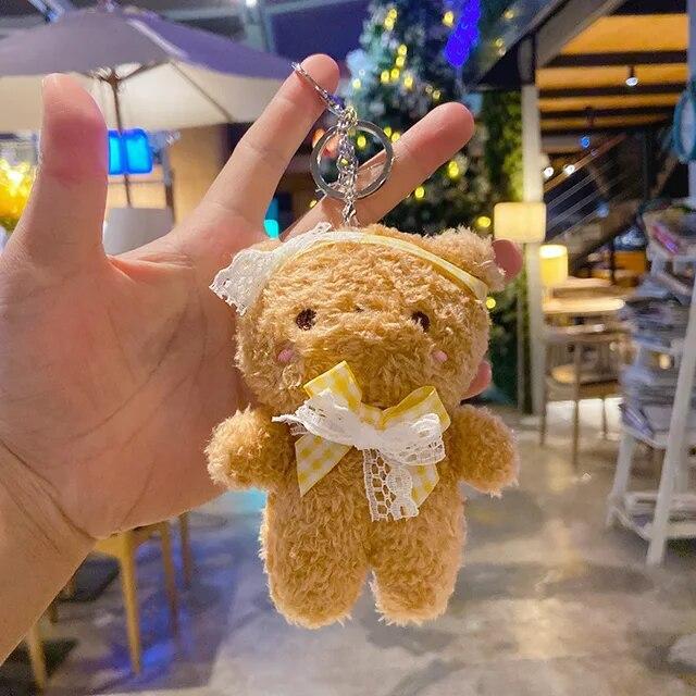 Cartoon Plush Bear Rabbit Keychain Cute Car Key Ring Bags Luggage Pendant