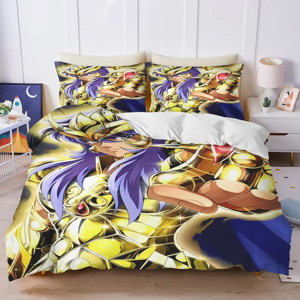 3D Print Saint Seiya Bedding Sets 2-3PCS Comforter Quilt Duvet Cover Pillowcase Cartoon Anime Bedroom Decor
