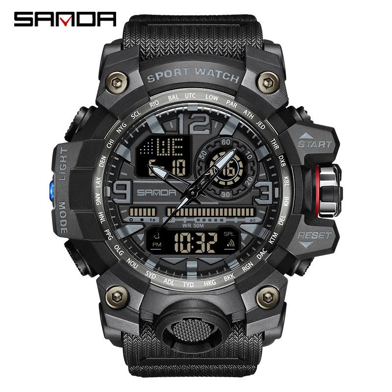 Sanda Men's Multifunctional Waterproof Luminous Sports Watch