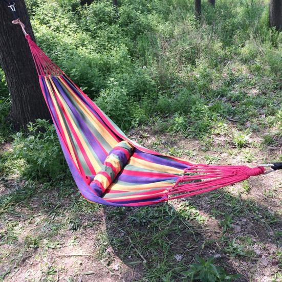 Outdoor Canvas Hammock with Carry Bag Strap Portable Heavy Duty Single Double Person Camping Garden Patio Balcony Porch Backyard Colorful Stripe