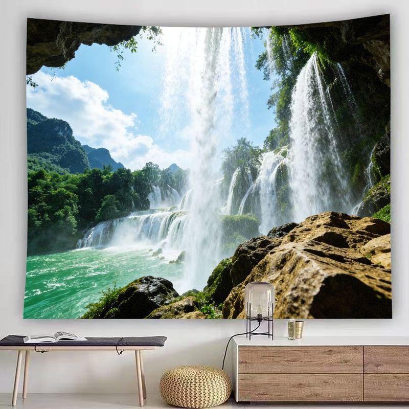Nature Landscape Tapestry Waterfall View from Cave Entrance Decor