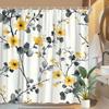 1pc Yellow and Gray Floral Shower Curtain - Botanical Watercolor Design, Delicate Branches, with Hooks, Polyester