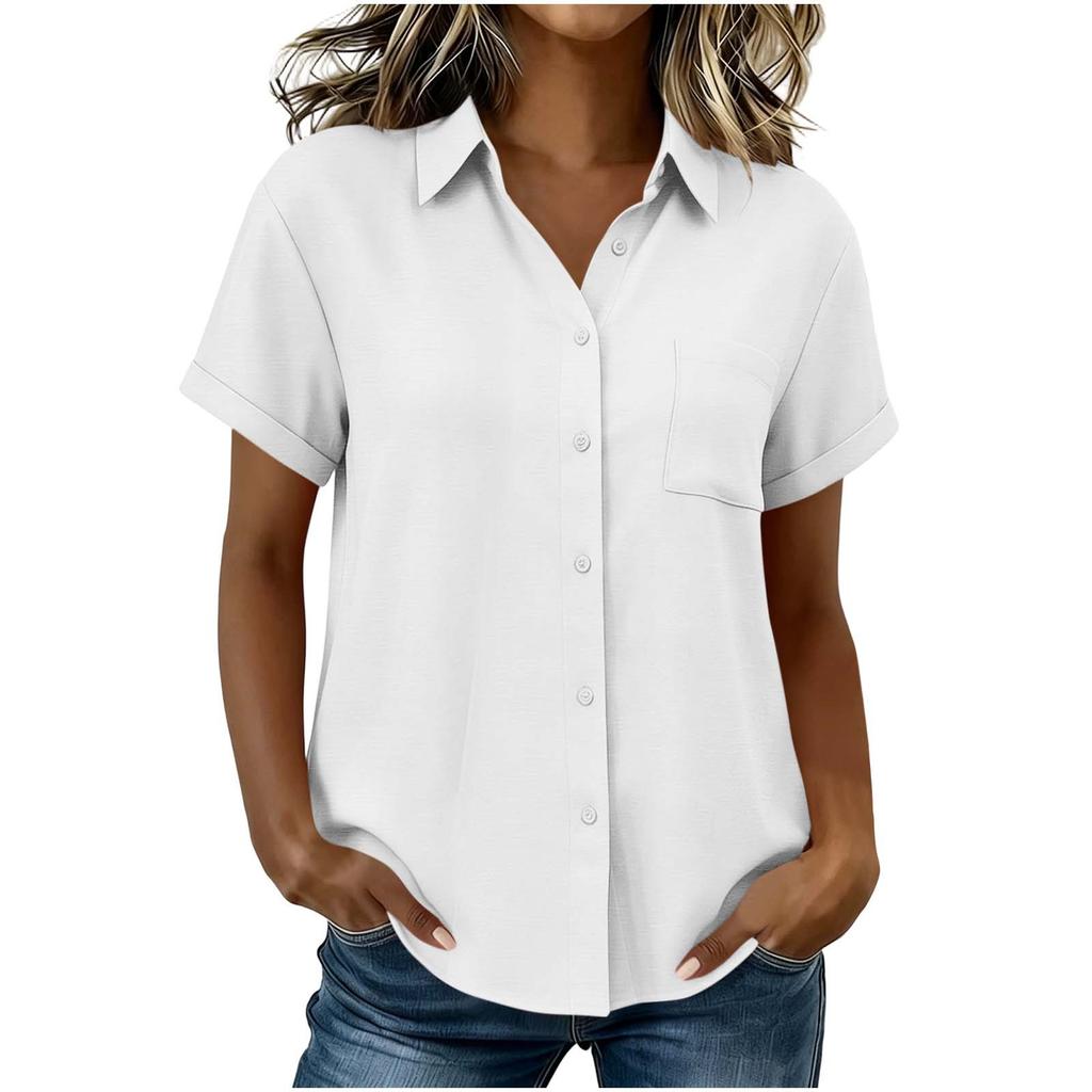 Women's Color Loose Fit Short Sleeve Casual Shirt for Summer