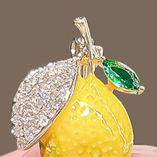Women Brooch Sparkling Rhinestones Small Lemon Shape Lapel Pin Suits Coats Bags Scarves Badge