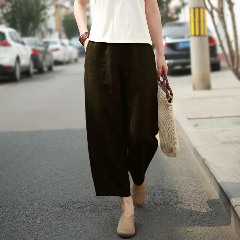Women's Summer Solid Color Thin Section Haren Wide-leg Pants Literary Loose Leisure Straight Nine-minute Pants