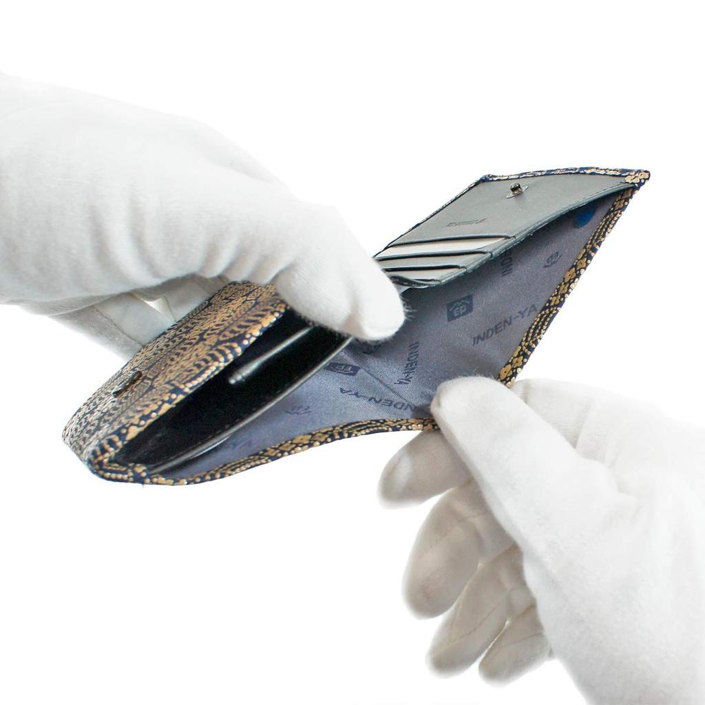 Inden Billfold Coin Navy Blue with White Hydrangea [Inden-ya] Bi-fold Wallet, H, Box-type Purse, Deerskin, Lacquer, Pattern, 2204-14-174
