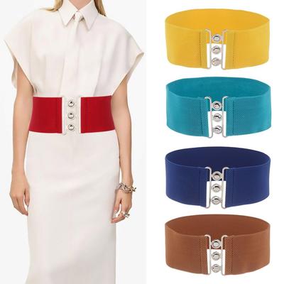 Women Casual Cinch Wide Elastic Belt Dress Cummerbands Waist Band Metal Buckle Waistband