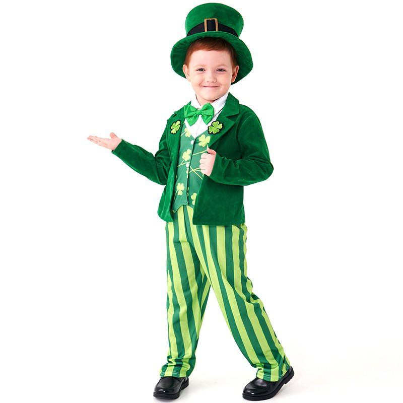 Kids Green Leprechaun Costume Halloween Party Irish Fairy Outfit With Clover Lace Blazer Suit