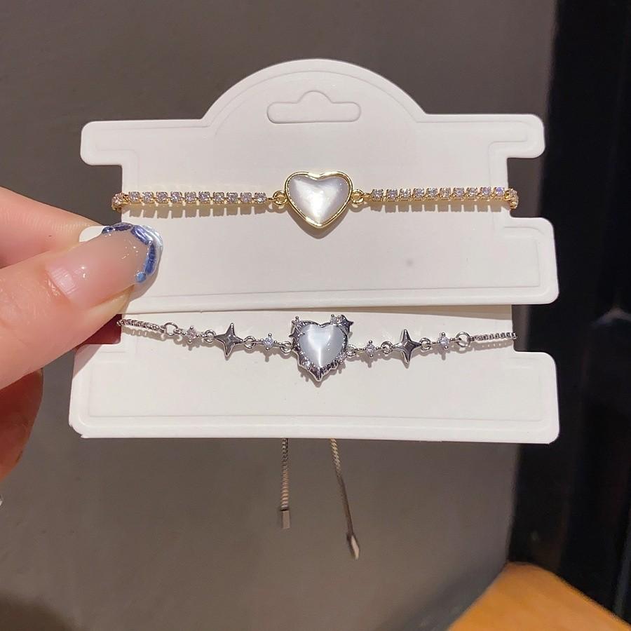 Fashion Heartshaped Cz Star Love Cat Eye Bracelet With Microset Copper For Womens Casual Wear