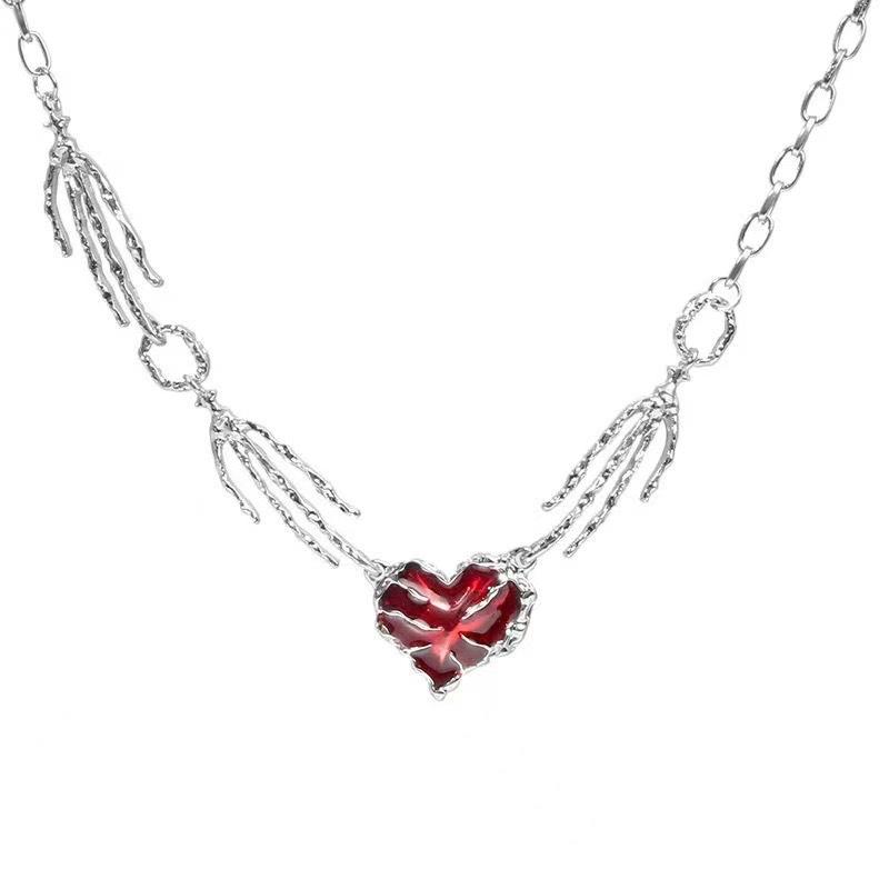 Personality Dark Red Ghost Claw Love Pendant Collarbone Chain Female Niche Design Exaggerated Personality Dark Cold Wind Necklace