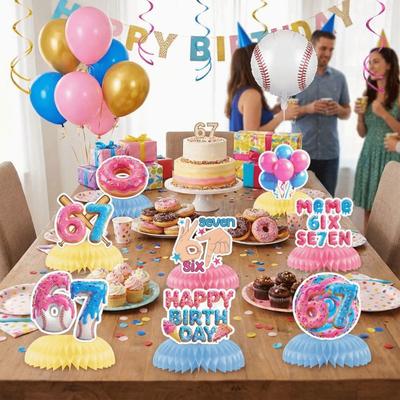 Ice Cream Theme 67 Meme Birthday Decorations Colorful Paper 67 Honeycomb Ornaments Decorative Handmade Six Seven Party Decor