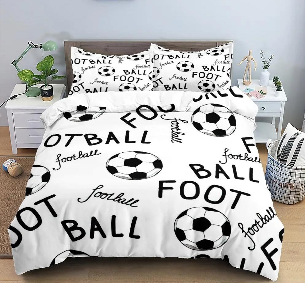 Cool Futbal Futbal 3D Posteľná súprava Prikrývka Obliečky Vankúše Prikrývka Posteľná bielizeň Izbová dekorácia pre chlapcov Darček Twin Queen King Size