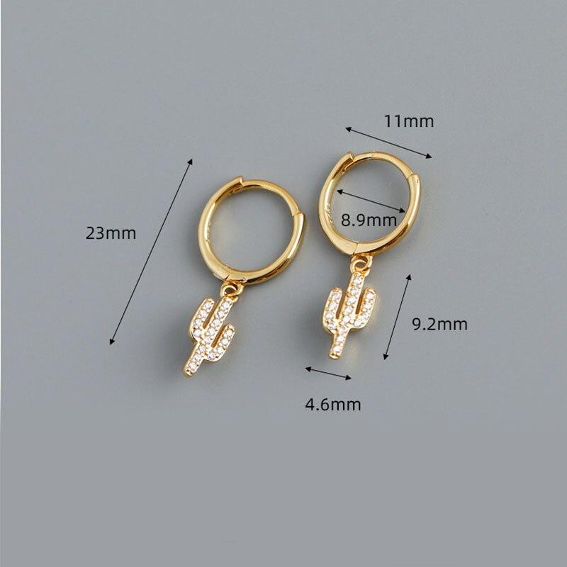 Cercei Rotunzi cu Pandantiv Cactus din Argint Sterling 925 Zirconiu Micro Femei Drăguți Simpli Trendy Bijuterii Urechi
