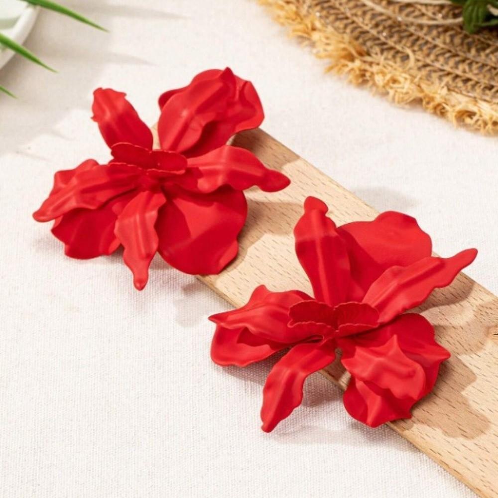 Pleated Large Flower Earrings Irregular Ear Accessories Exaggerated Flower Earrings Party