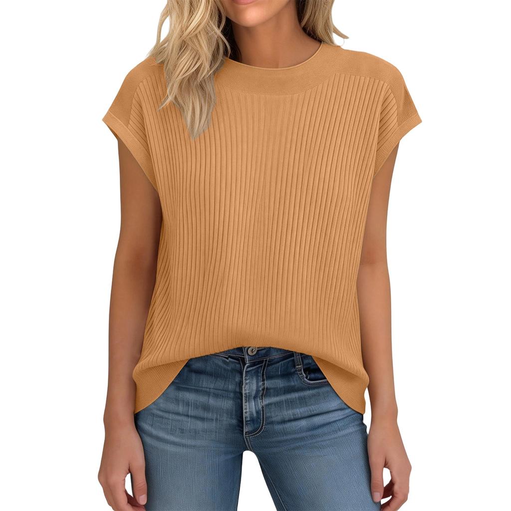 Women's Fashion Versatile Round Neck Knitted Short Sleeve Top