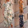 Women Cotton Linen Vintage Printed Sets Loose Short Sleeves T Shirt + High Waist Wide Leg Pants Two Piece Set
