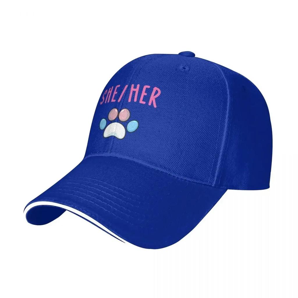 SheHer Pronouns Trans Pawprint Baseball Cap Winter hat Luxury Hat Womens Unisexs