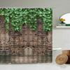 Stone Brick Wall Shower Curtain,Ivy Green Leaves Climbing On Rustic Marble Rocks Stone Wall Fabric Bathroom Shower Curtains