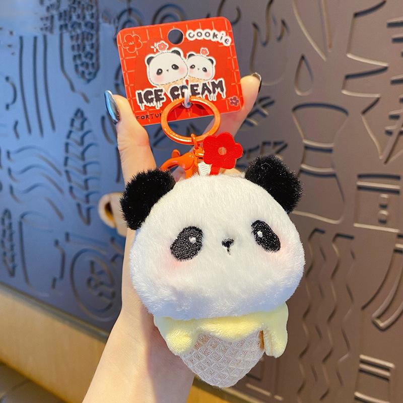 Cartoon Original Fluffy Ice Cream Pendant Rabbit Shiba Inu Keychain Cute Plush Panda Cream Bear Key Chain Doll Bag Pendant Gift