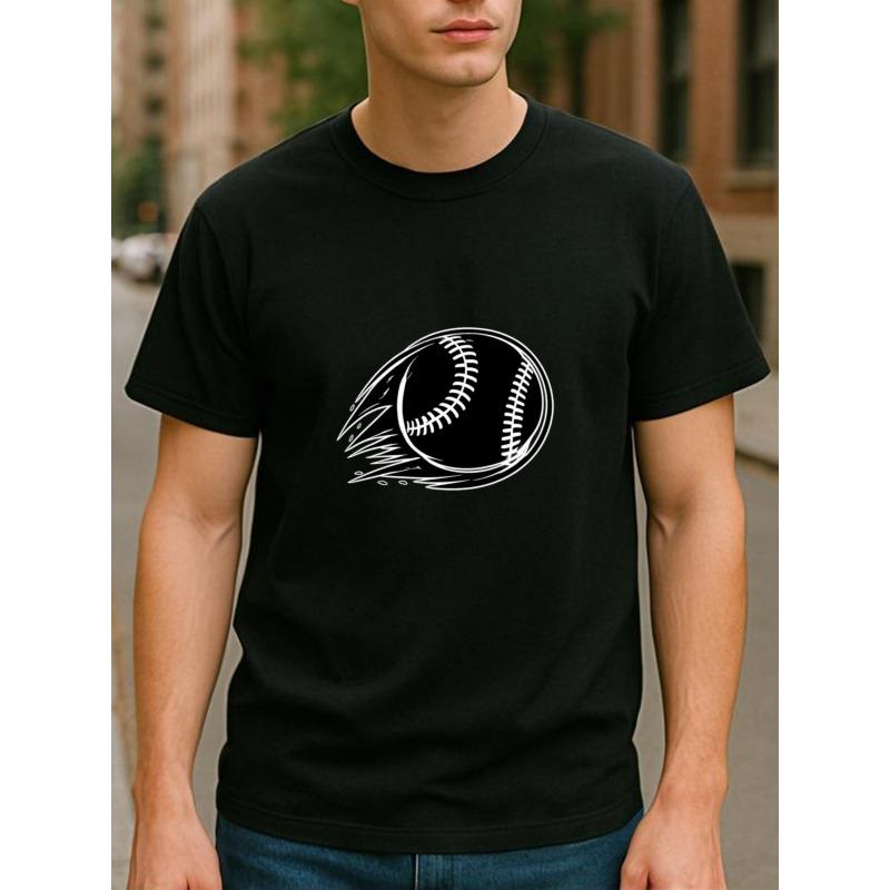 European Sizes Men'S Casual Short-Sleeved Round-Neck T-Shirt with Dynamic Baseball Print | Lightweight, All-Season, Perfect for Weekend Casual