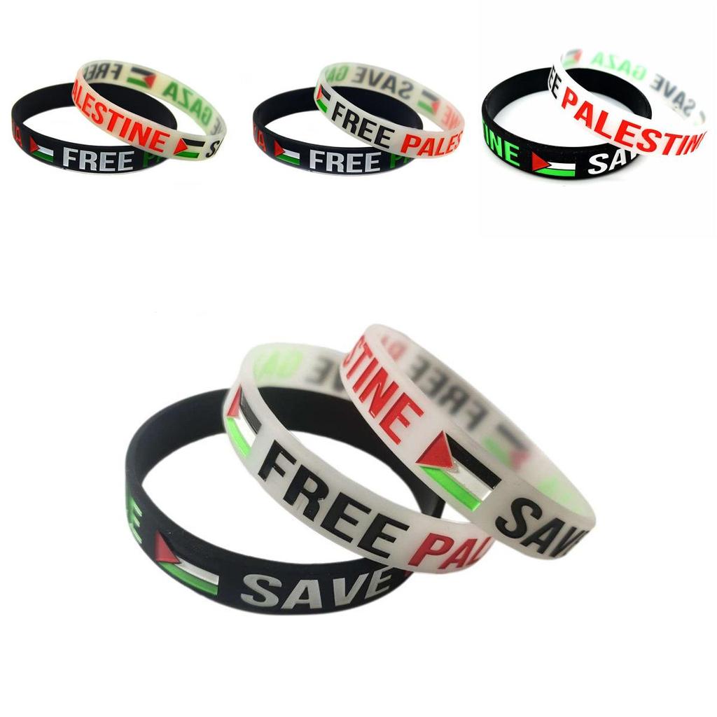 Unique Free Palestine Silicone Wrist Band Bracelet In Eye-catching Black And White
