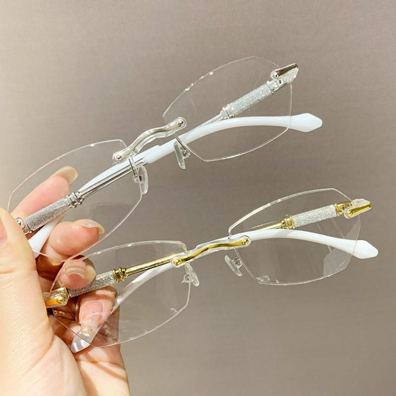 Ultralight Rimless Reading Glasses for Women Men Anti Blue Light Farsighted Eyewear Prescription Eyeglasses Diopter