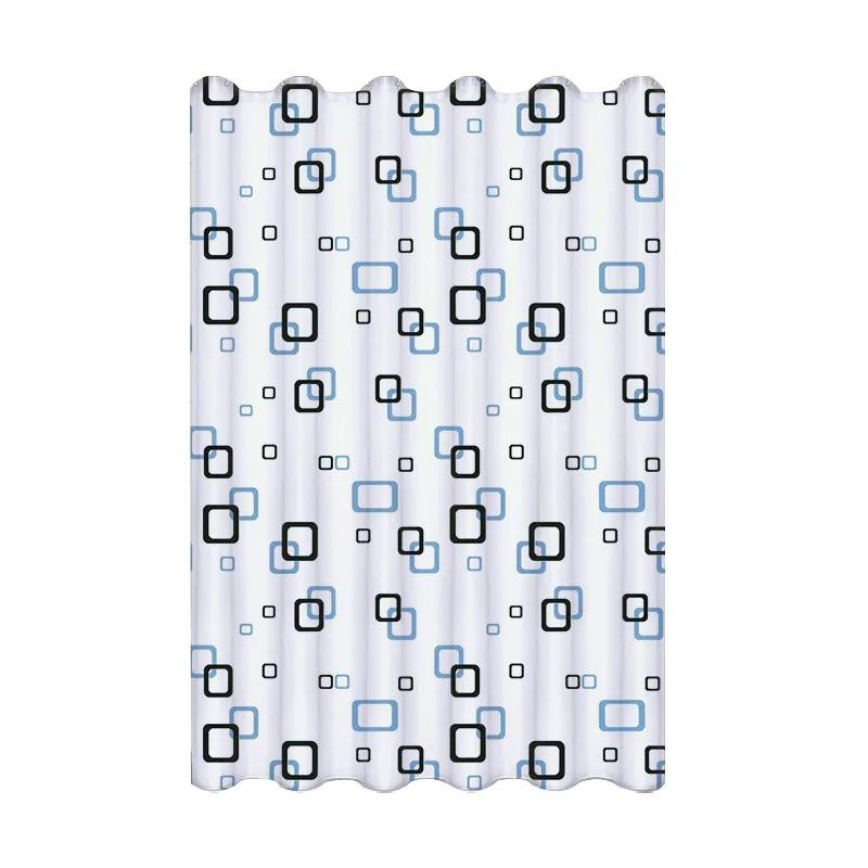 Shower Curtains Small Square Print Waterproof PEVA Material Bathroom Partition Curtain Modern Style Quick Dry with Hooks 111cm