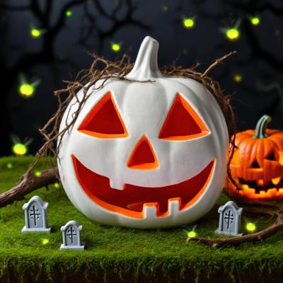 Halloween Pumpkin Lanterns LED Light Up Festive Jack-o-lantern Display Statue Halloween Party Home Decor