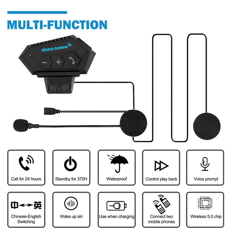 Motorcycle Bt Helmet Headset Wireless Hands-Free Call Kit Stereo Anti-Interference Waterproof Music Player Speaker
