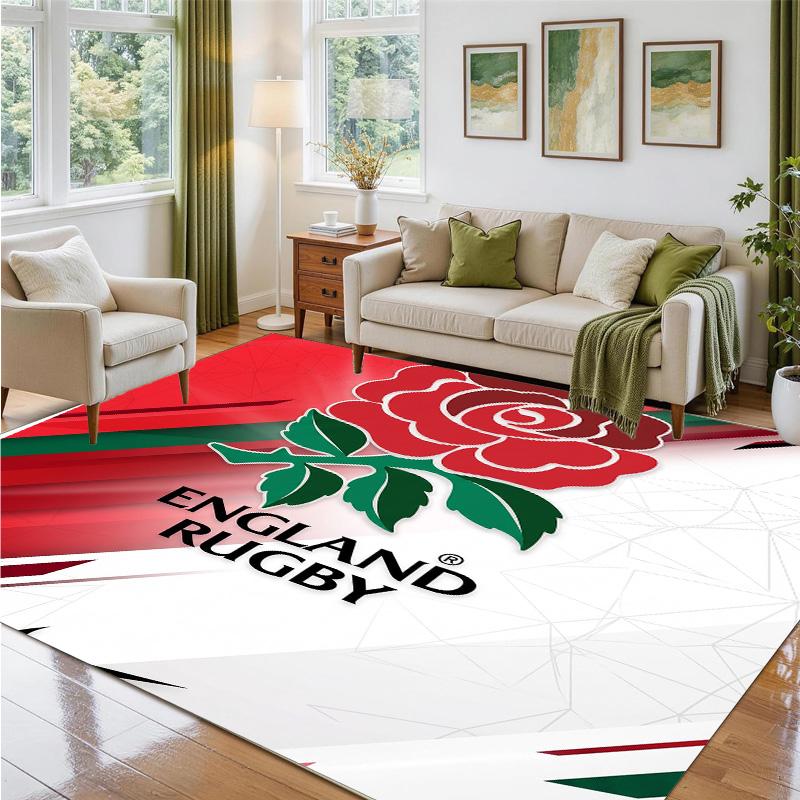 England Rugby Design Crystal Velvet Rug Soft Decorative Mat for Bedroom Entrance