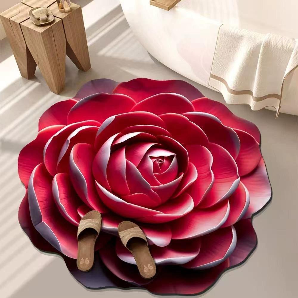 Purple Peony Velvet Pattern Round Area Rug Indoor Non-Slip Washable Fiber Carpet Soft Comfortable Mat For Bedroom Living Room