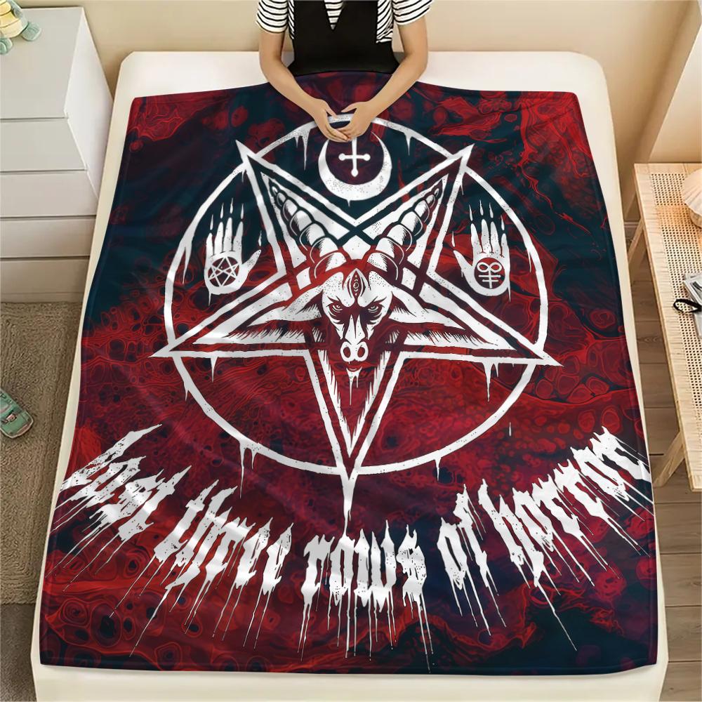 1PC Satan Symbol Print Flannel Blanket, High quality All Seasons, Home Decor, Warmth and Comfort, Perfect for Christmas Gifts
